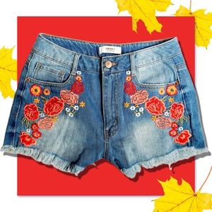 Embroidered Flower Festival Cut Off Denim Shorts 4